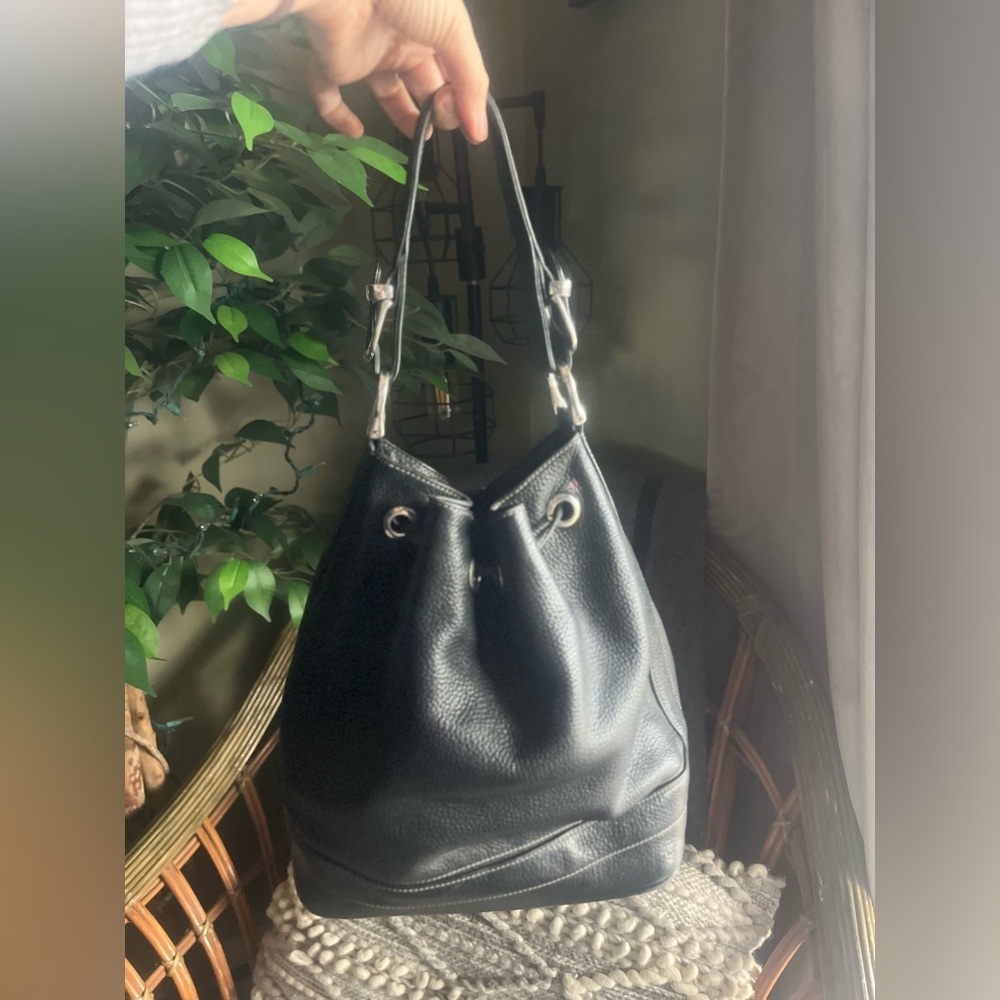 Danier Black Leather Drawstring Bucket Bag - Picture 2 of 4